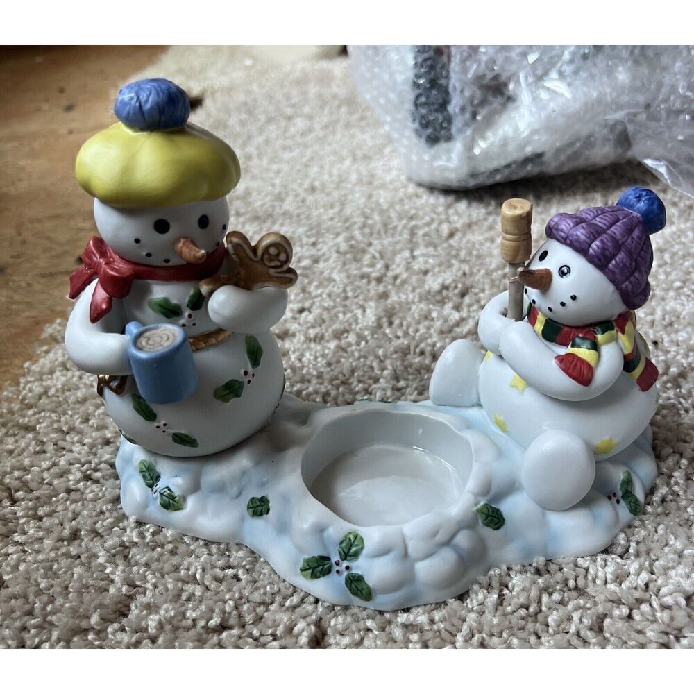 Partylite Snowbell Kids Votive Candle Holder Snowman Porcelain P7869 Christmas
